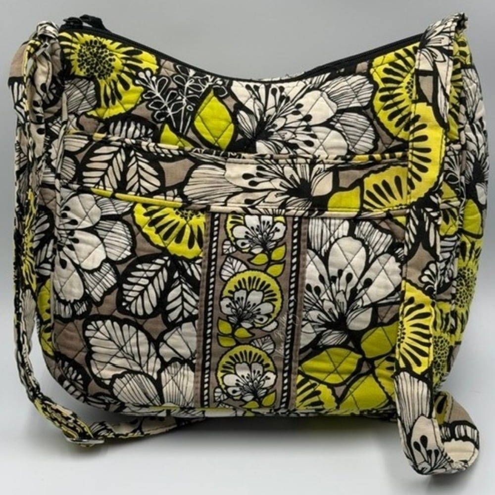 Vera Bradley Limes Up Floral Quilted Cotton Crossbody Shoulder Bag Yellow Green